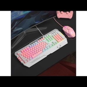 PC Gaming Pink LED USB Keyboard and Mouse Set